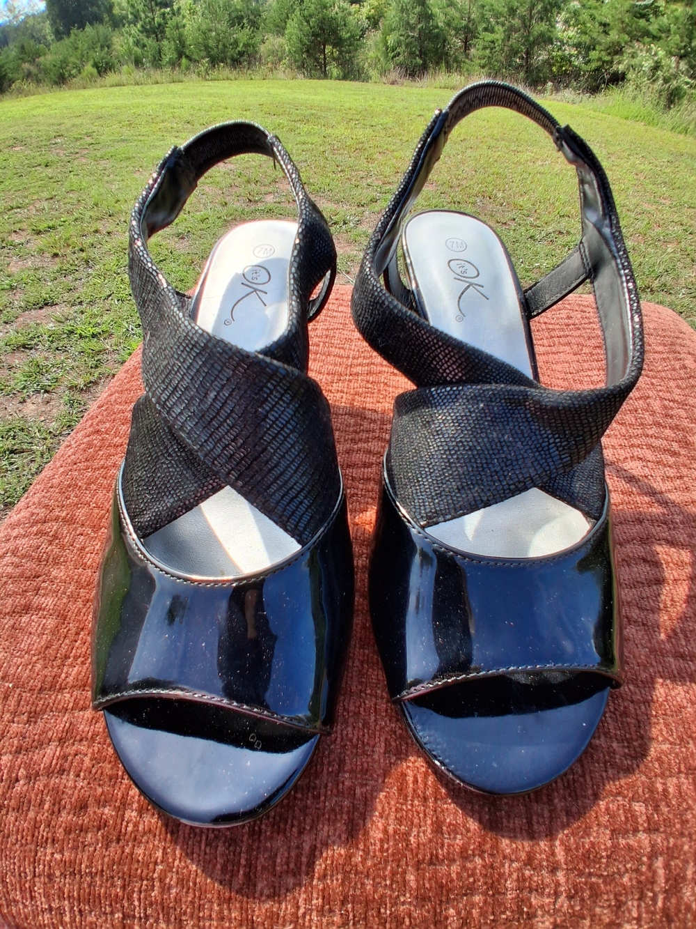 Kelsi Dagger Black Patent Crisscross Slingback Heels Woman's Size 7M